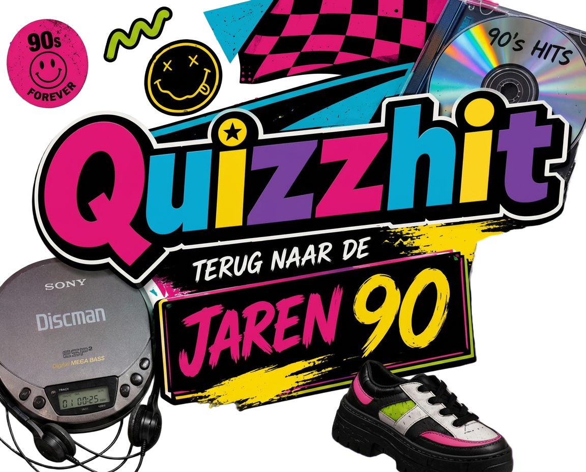 Quizzhit Terug naar de jaren 90 artwork met discman, cd en sneaker